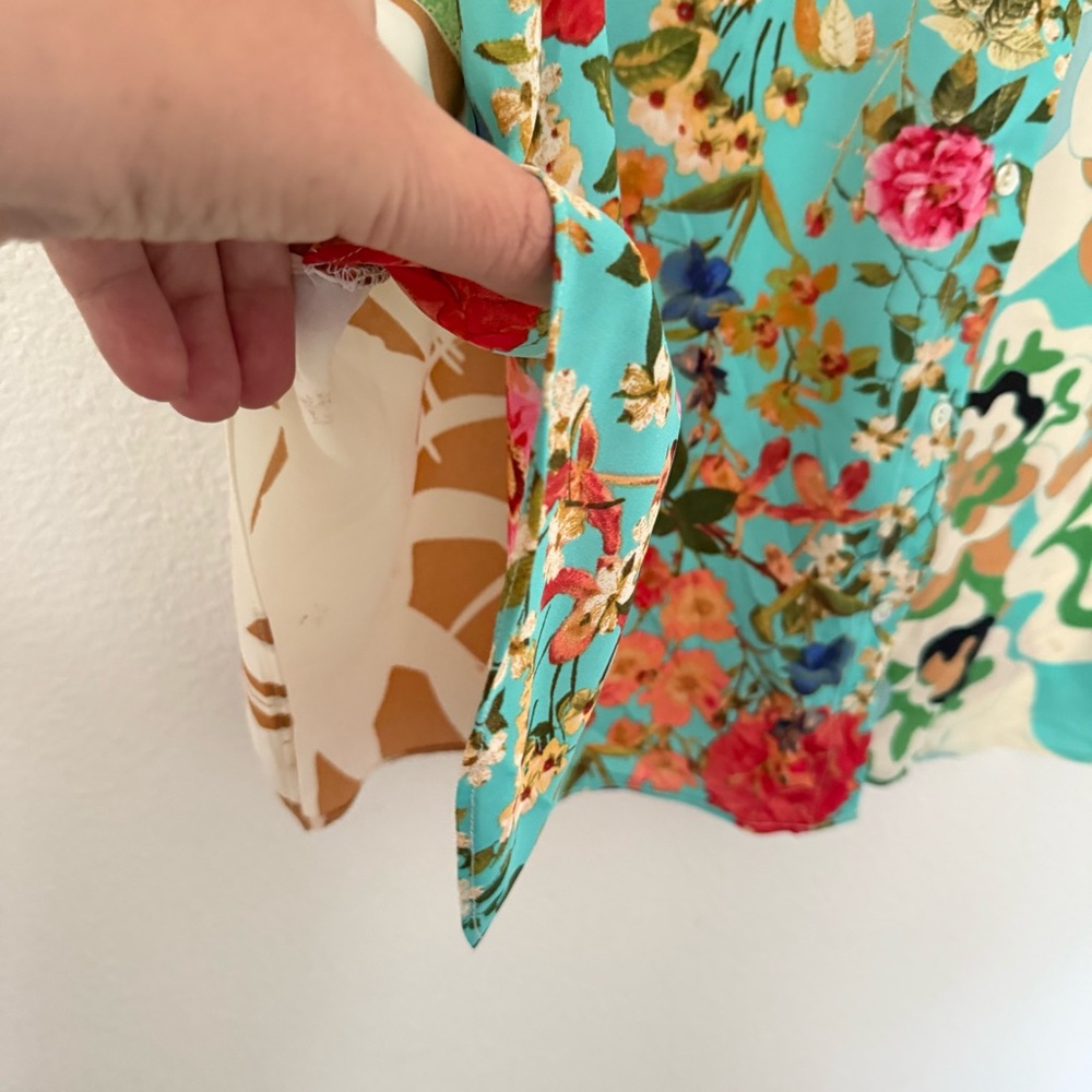 Rose+Olive Flowy Button Front Patchwork Tunic Blo… - image 8